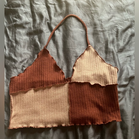 Brown Cropped Halter Top - Picture 1 of 2